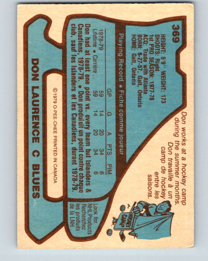 1979-80 O-Pee-Chee #369 Don Laurence RC Rookie St. Louis Blues V20496