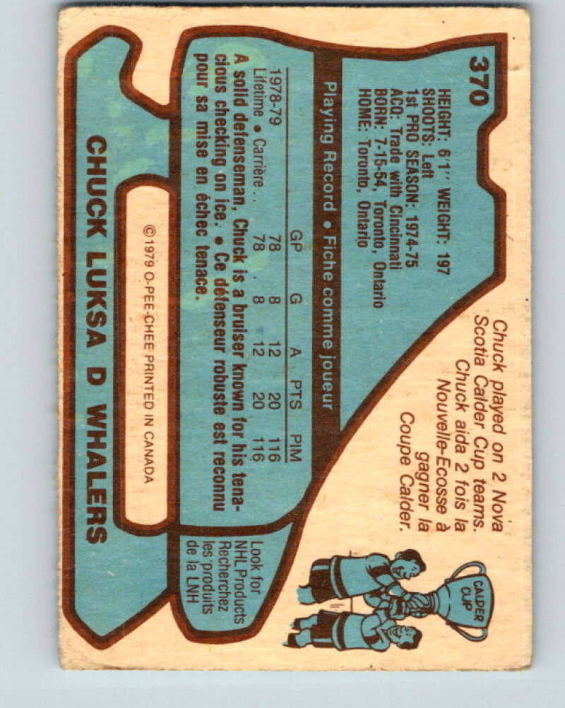 1979-80 O-Pee-Chee #370 Chuck Luksa RC Rookie Hartford Whalers V20497