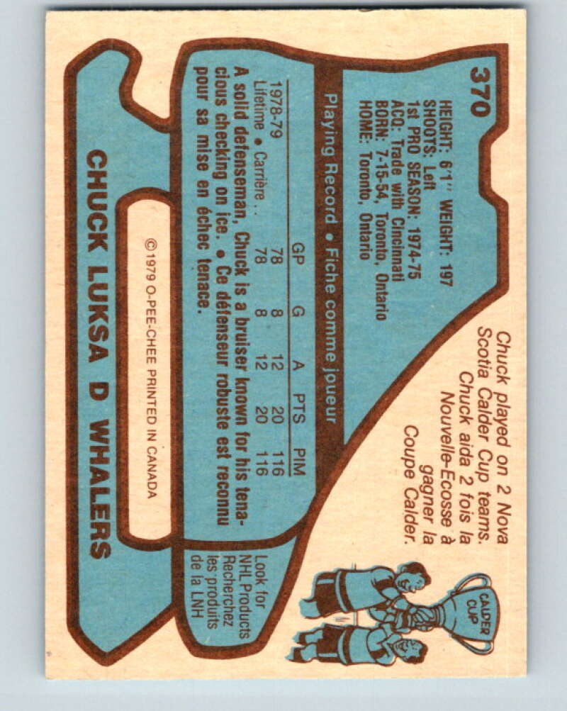 1979-80 O-Pee-Chee #370 Chuck Luksa RC Rookie Hartford Whalers V20502