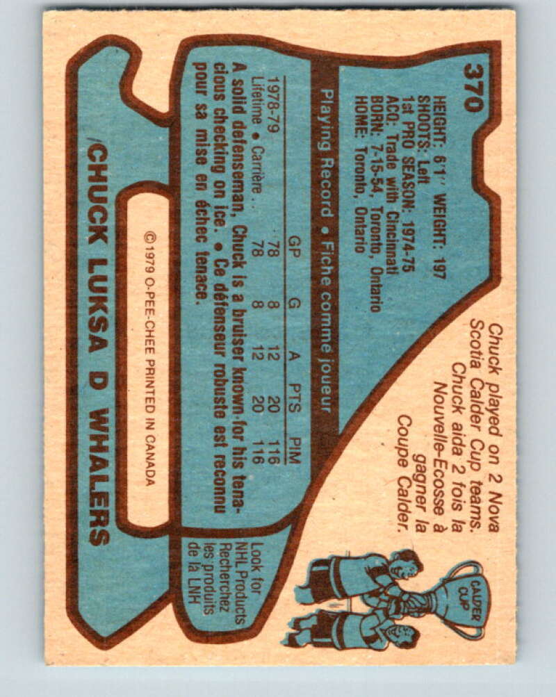 1979-80 O-Pee-Chee #370 Chuck Luksa RC Rookie Hartford Whalers V20505