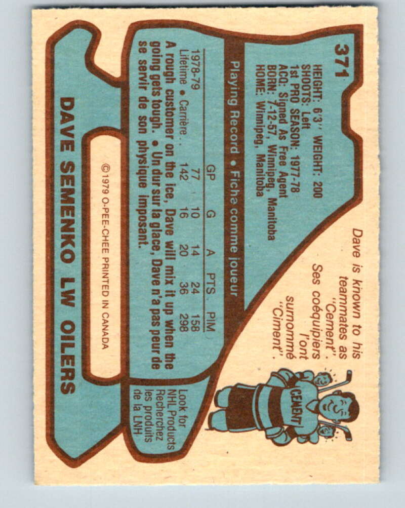 1979-80 O-Pee-Chee #371 Dave Semenko RC Rookie Edmonton Oilers V20512