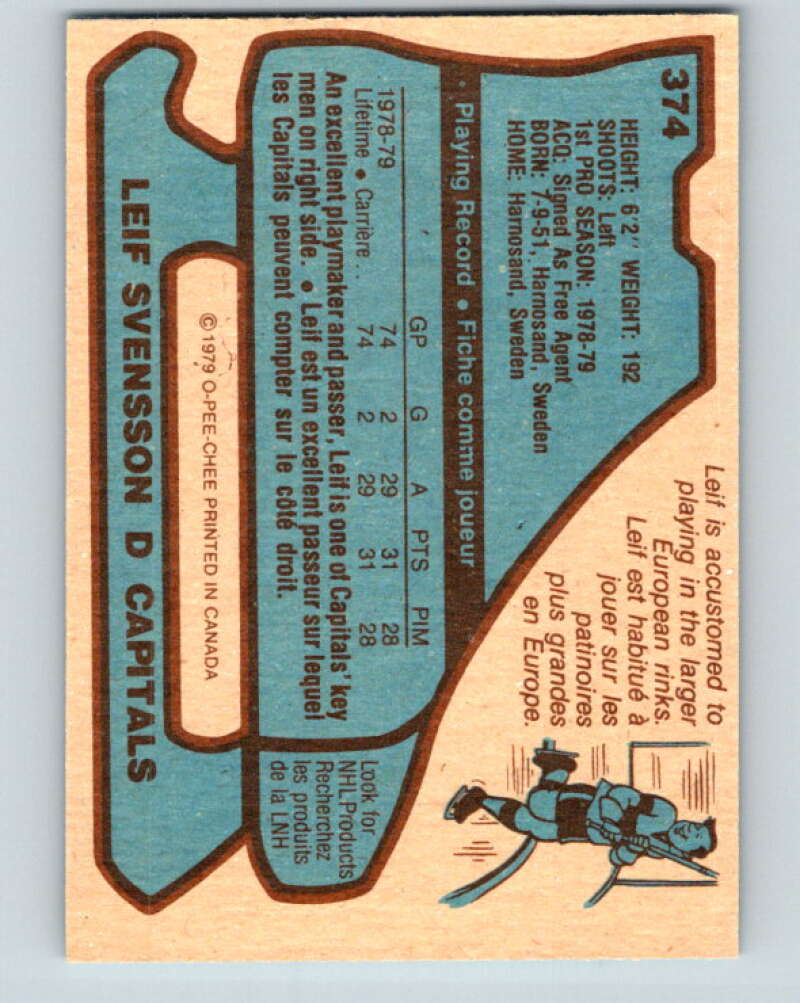 1979-80 O-Pee-Chee #374 Leif Svensson RC Rookie Washington Capitals V20551