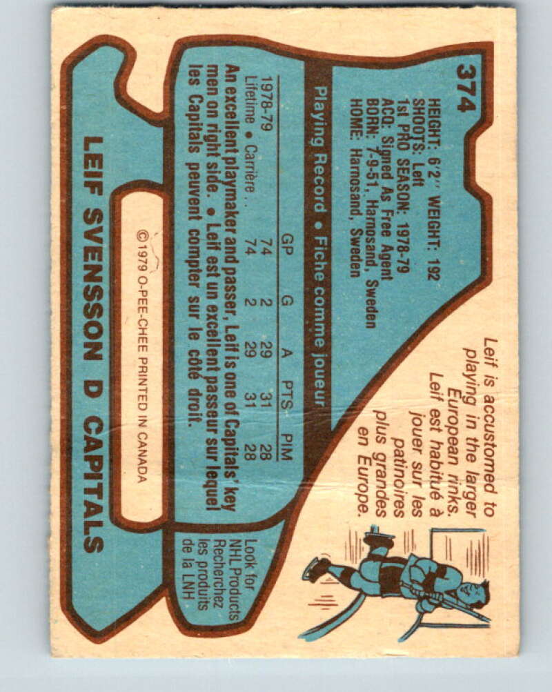 1979-80 O-Pee-Chee #374 Leif Svensson RC Rookie Washington Capitals V20555