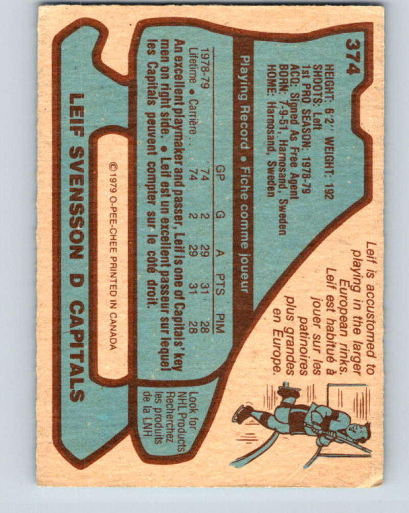 1979-80 O-Pee-Chee #374 Leif Svensson RC Rookie Washington Capitals V20556