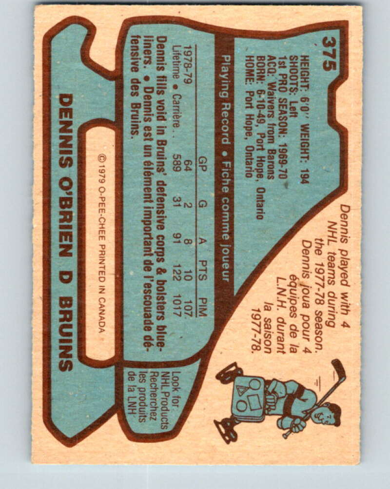 1979-80 O-Pee-Chee #375 Dennis O'Brien Boston Bruins V20558