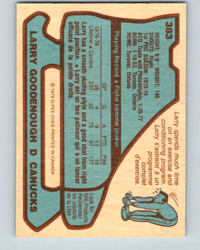 1979-80 O-Pee-Chee #383 Larry Goodenough Vancouver Canucks V20642