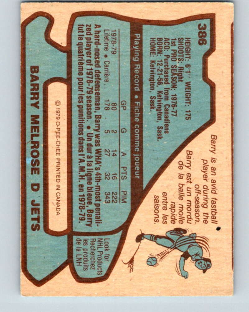 1979-80 O-Pee-Chee #386 Barry Melrose RC Rookie Winnipeg Jets V20682
