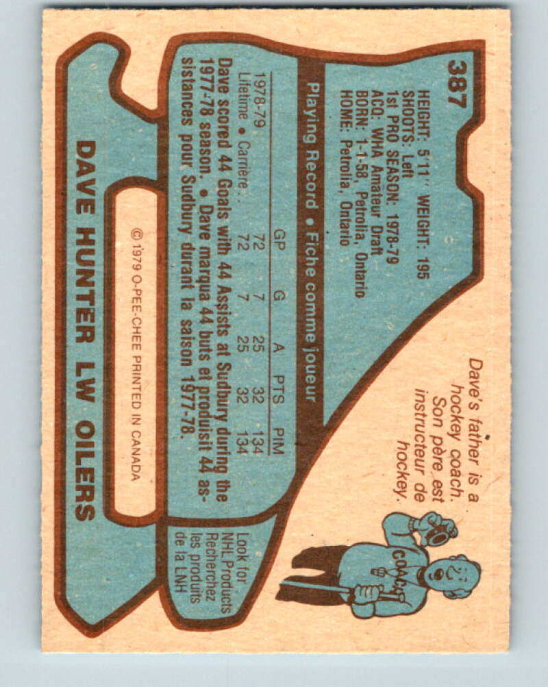 1979-80 O-Pee-Chee #387 Dave Hunter RC Rookie Edmonton Oilers V20691