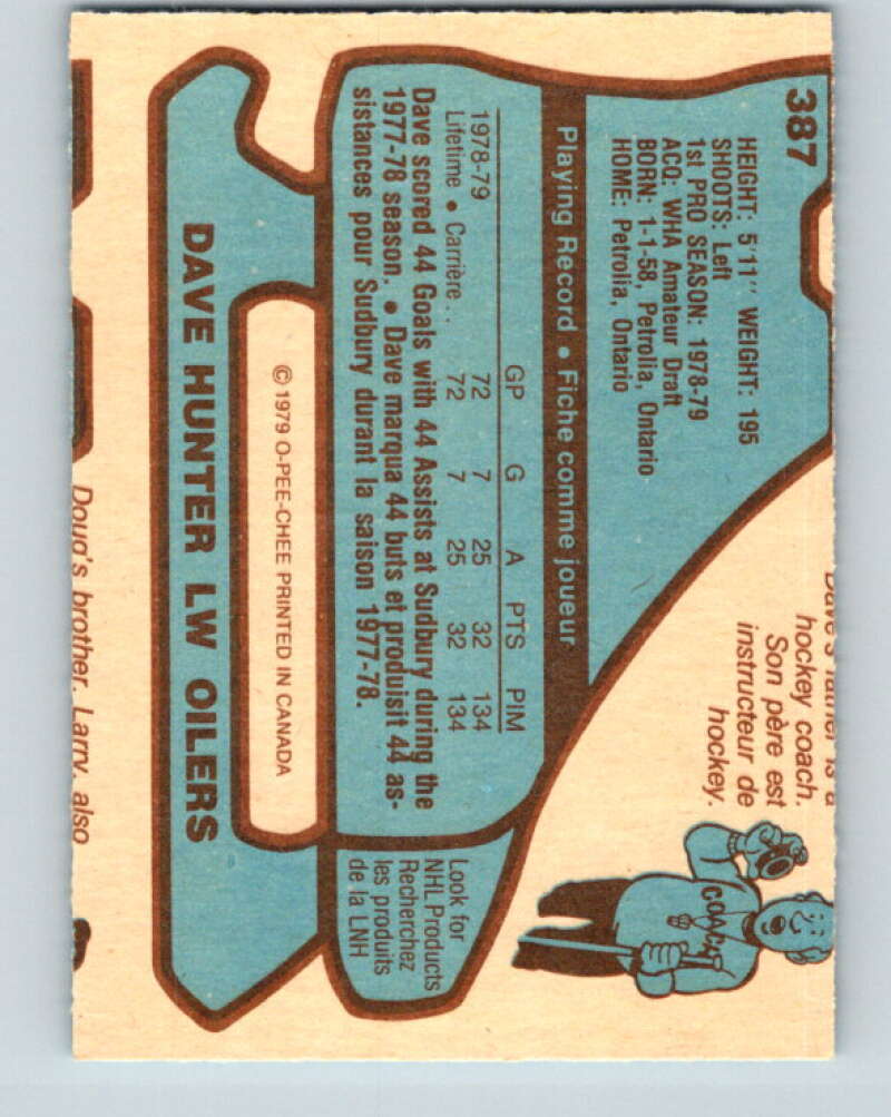 1979-80 O-Pee-Chee #387 Dave Hunter RC Rookie Edmonton Oilers V20692
