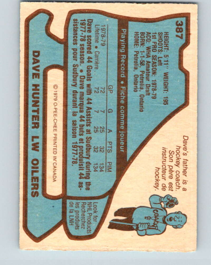 1979-80 O-Pee-Chee #387 Dave Hunter RC Rookie Edmonton Oilers V20695