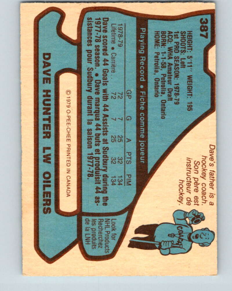 1979-80 O-Pee-Chee #387 Dave Hunter RC Rookie Edmonton Oilers V20698