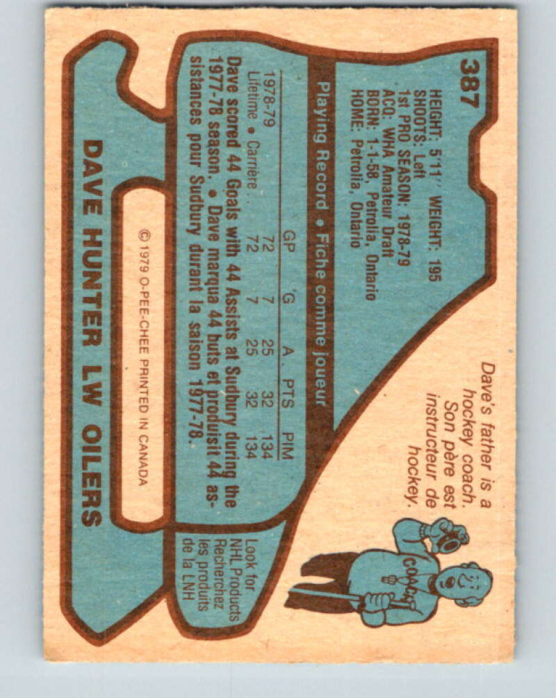 1979-80 O-Pee-Chee #387 Dave Hunter RC Rookie Edmonton Oilers V20699