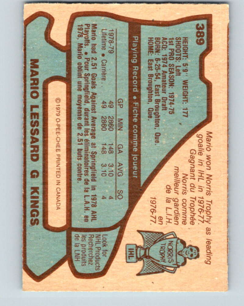 1979-80 O-Pee-Chee #389 Mario Lessard RC Rookie Los Angeles Kings V20707