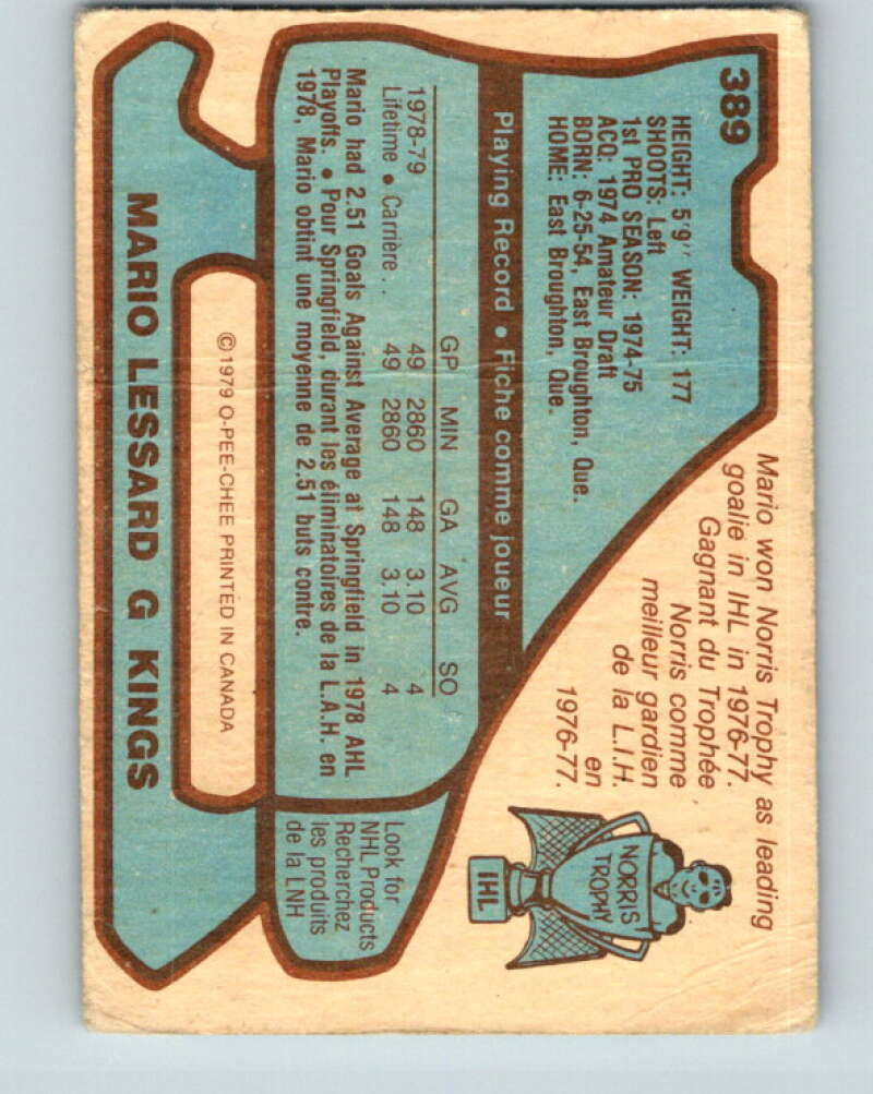 1979-80 O-Pee-Chee #389 Mario Lessard RC Rookie Los Angeles Kings V20708