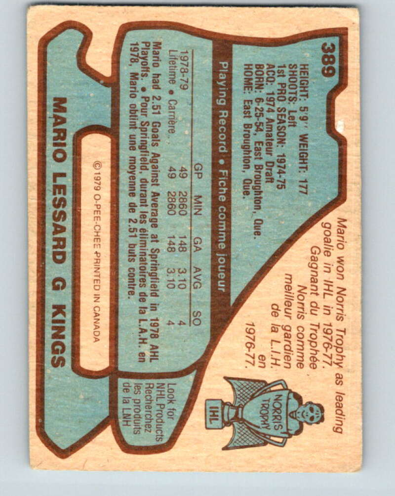 1979-80 O-Pee-Chee #389 Mario Lessard RC Rookie Los Angeles Kings V20709