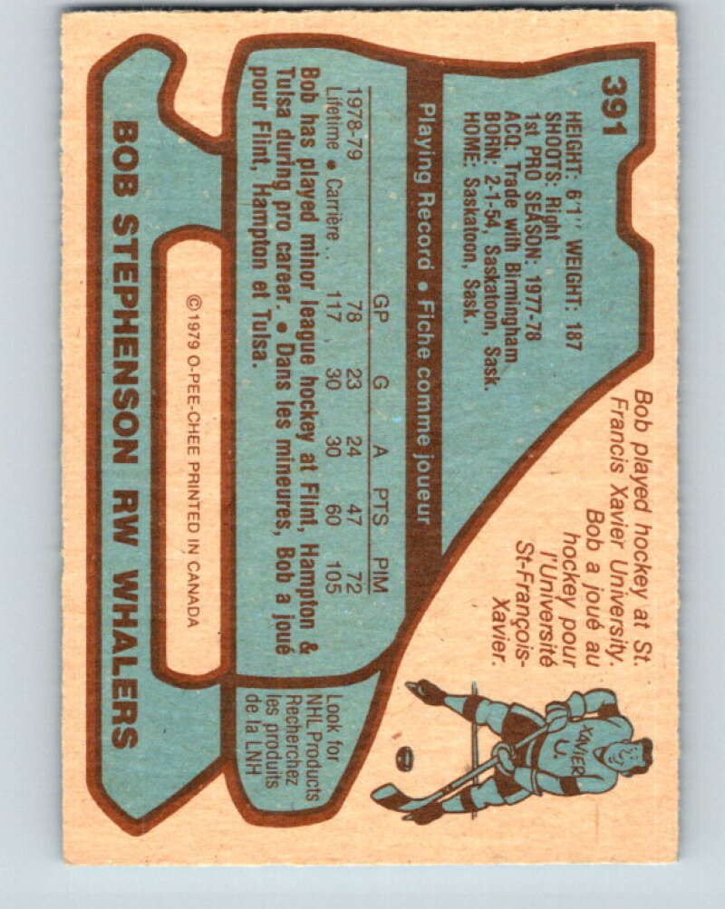 1979-80 O-Pee-Chee #391 Bob Stephenson RC Rookie Hartford Whalers V20727