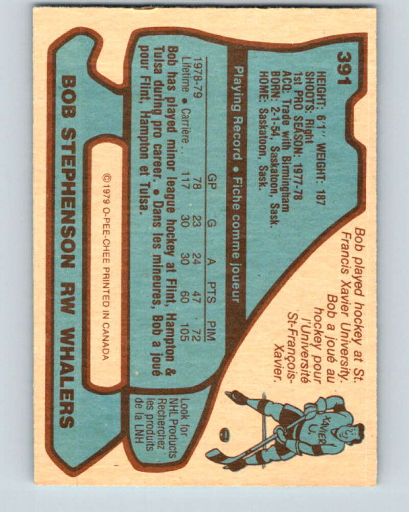 1979-80 O-Pee-Chee #391 Bob Stephenson RC Rookie Hartford Whalers V20731