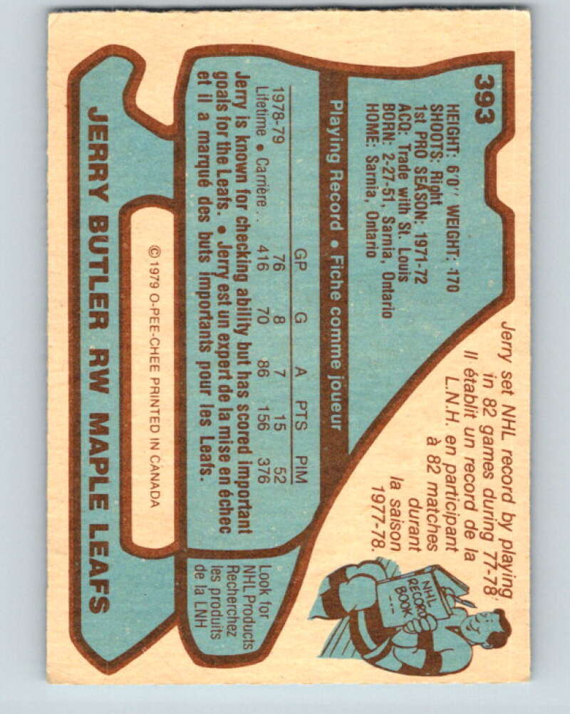 1979-80 O-Pee-Chee #393 Jerry Butler Toronto Maple Leafs V20743