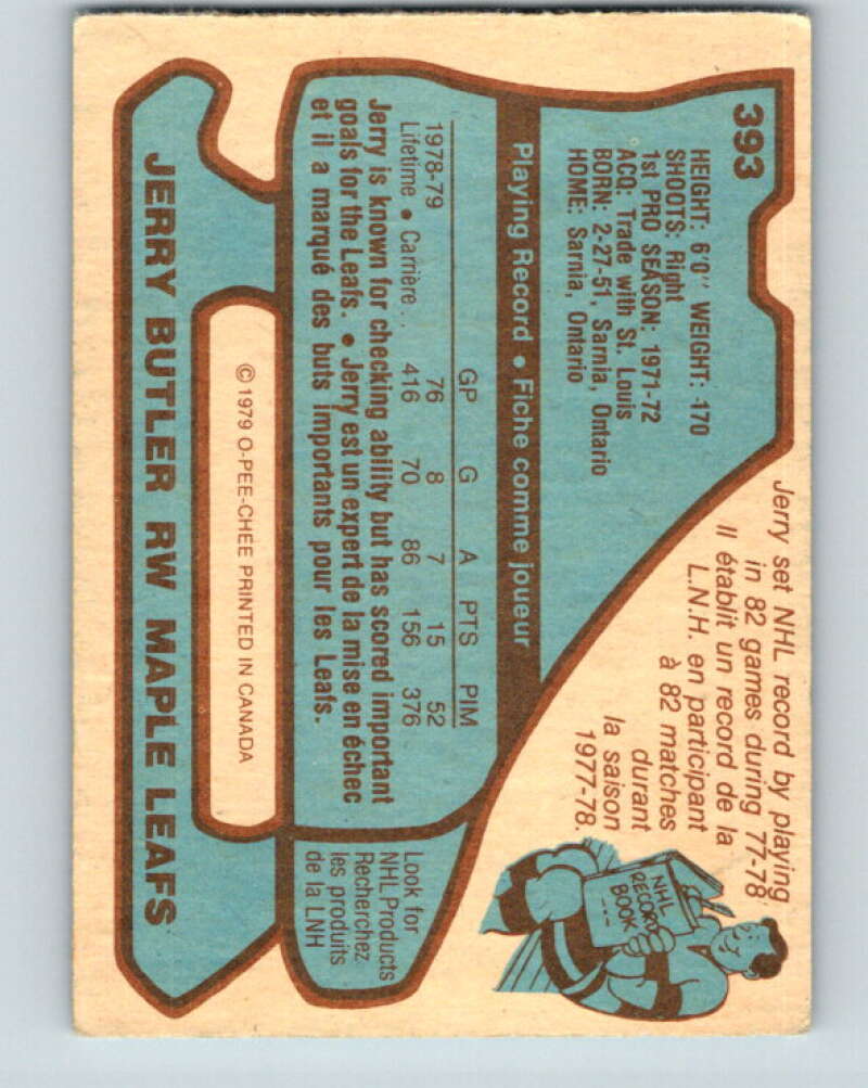 1979-80 O-Pee-Chee #393 Jerry Butler Toronto Maple Leafs V20744