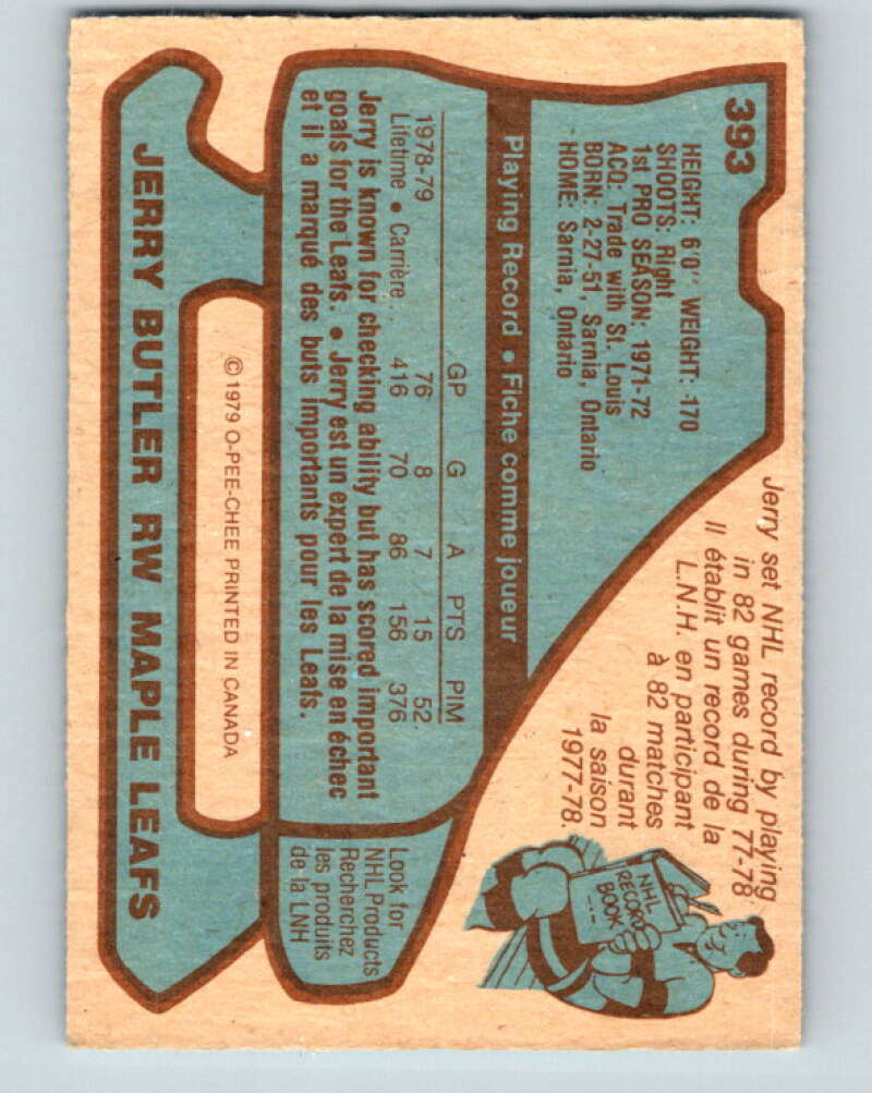 1979-80 O-Pee-Chee #393 Jerry Butler Toronto Maple Leafs V20746