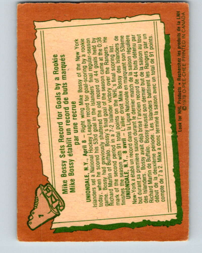 1978-79 O-Pee-Chee #1 Mike Bossy New York Islanders V20786