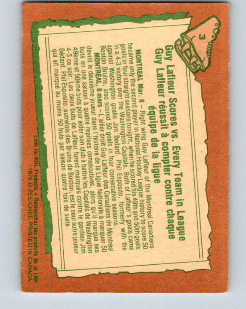 1978-79 O-Pee-Chee #3 Guy Lafleur Montreal Canadiens V20805