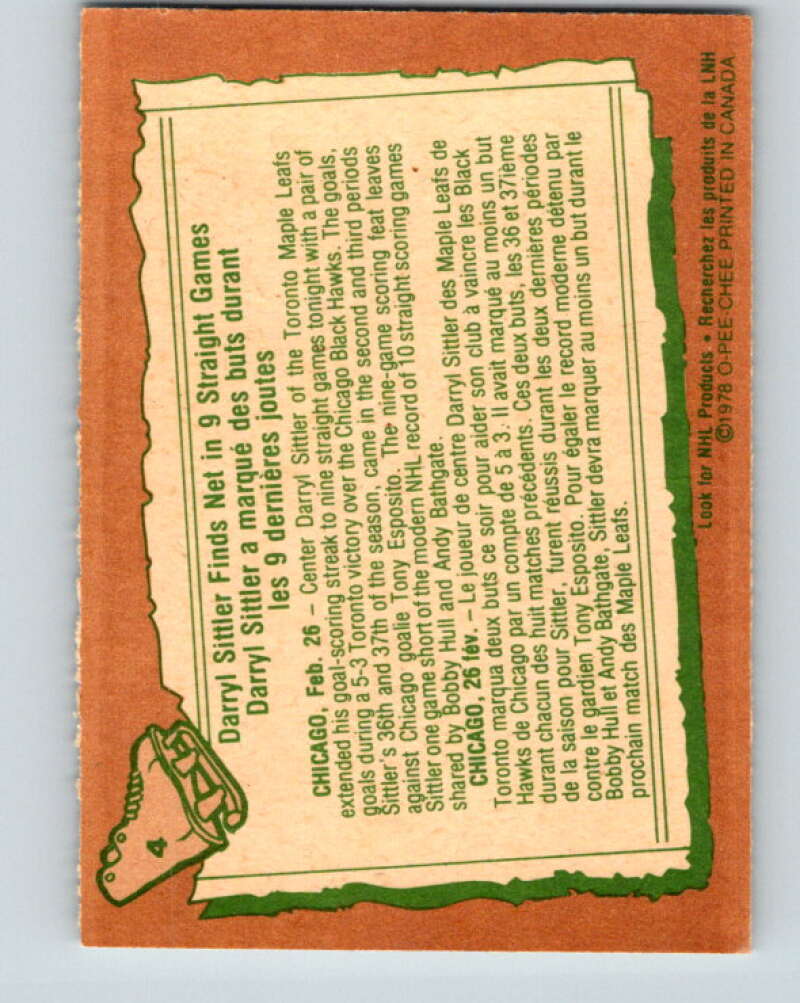 1978-79 O-Pee-Chee #4 Darryl Sittler Toronto Maple Leafs V20818