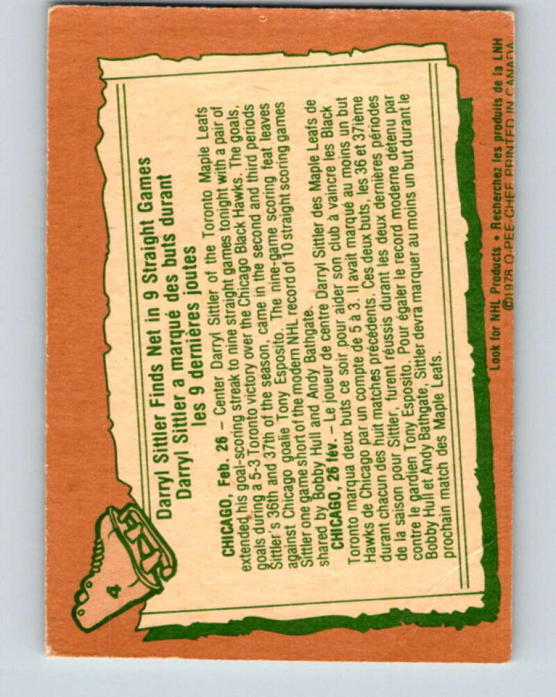 1978-79 O-Pee-Chee #4 Darryl Sittler Toronto Maple Leafs V20819
