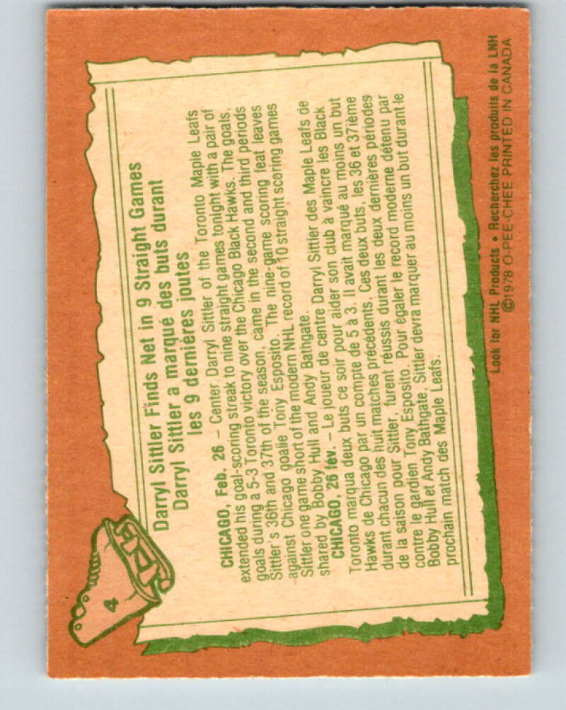 1978-79 O-Pee-Chee #4 Darryl Sittler Toronto Maple Leafs V20823