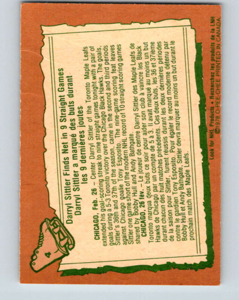 1978-79 O-Pee-Chee #4 Darryl Sittler Toronto Maple Leafs V20825