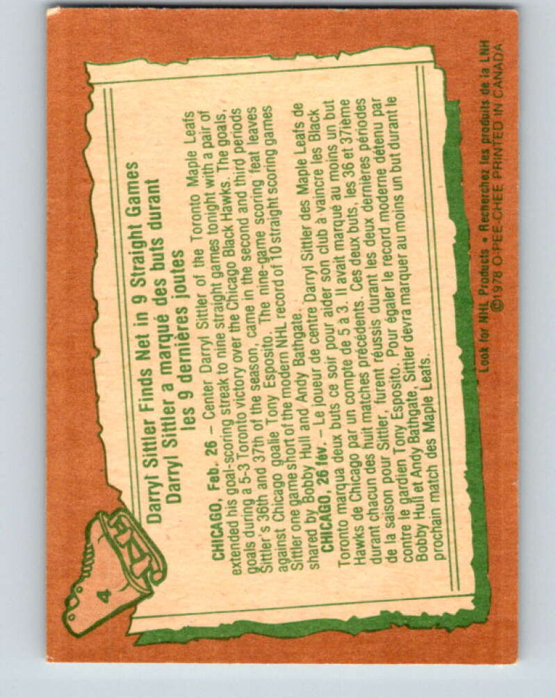 1978-79 O-Pee-Chee #4 Darryl Sittler Toronto Maple Leafs V20826