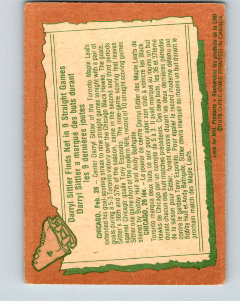 1978-79 O-Pee-Chee #4 Darryl Sittler Toronto Maple Leafs V20833