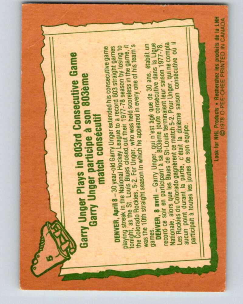 1978-79 O-Pee-Chee #5 Garry Unger St. Louis Blues V20839