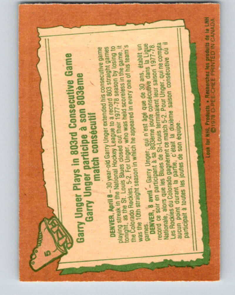 1978-79 O-Pee-Chee #5 Garry Unger St. Louis Blues V20841