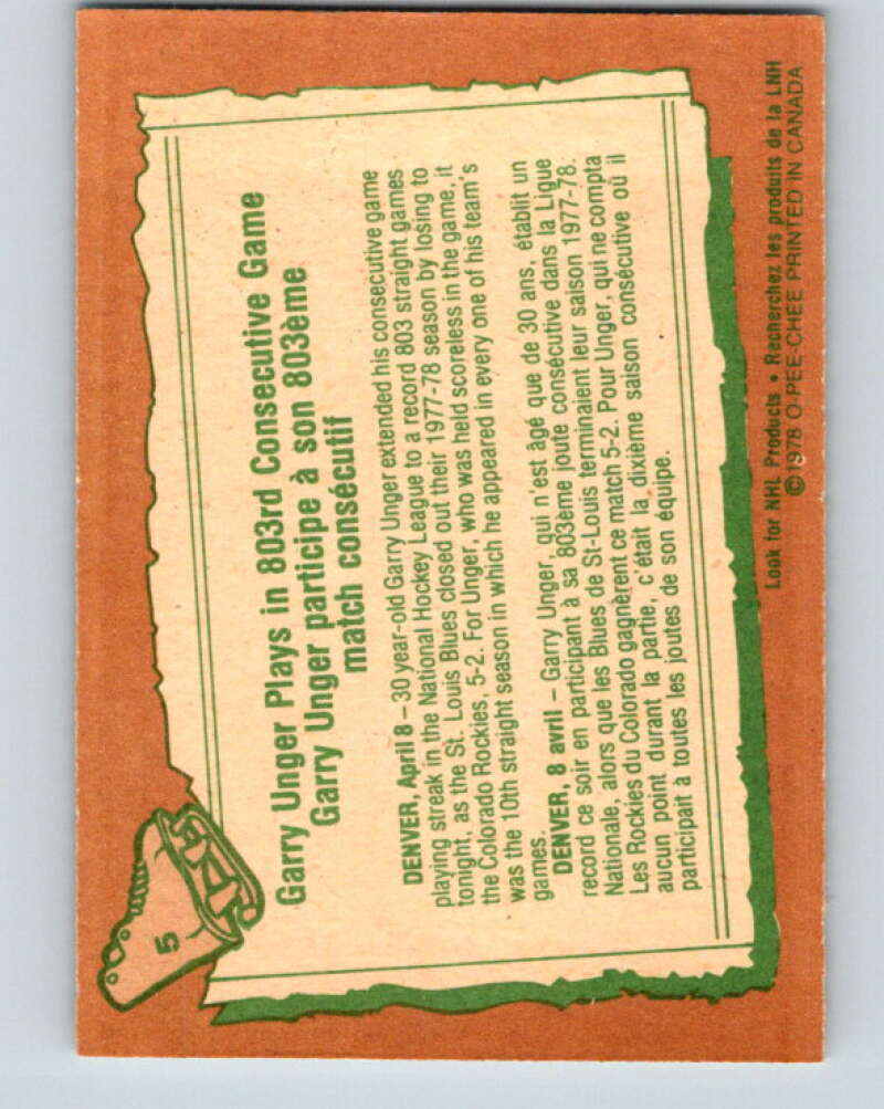 1978-79 O-Pee-Chee #5 Garry Unger St. Louis Blues V20843