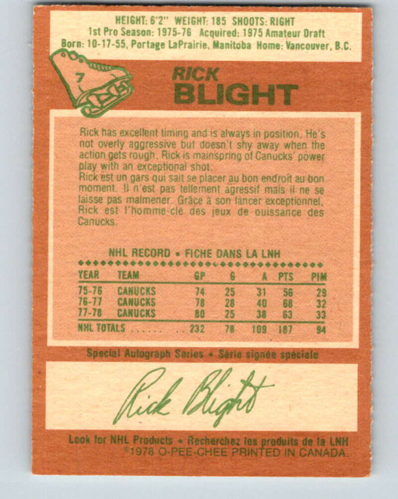 1978-79 O-Pee-Chee #7 Rick Blight Vancouver Canucks V20861