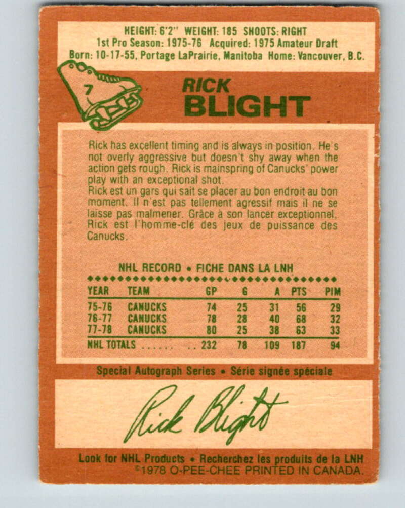 1978-79 O-Pee-Chee #7 Rick Blight Vancouver Canucks V20863