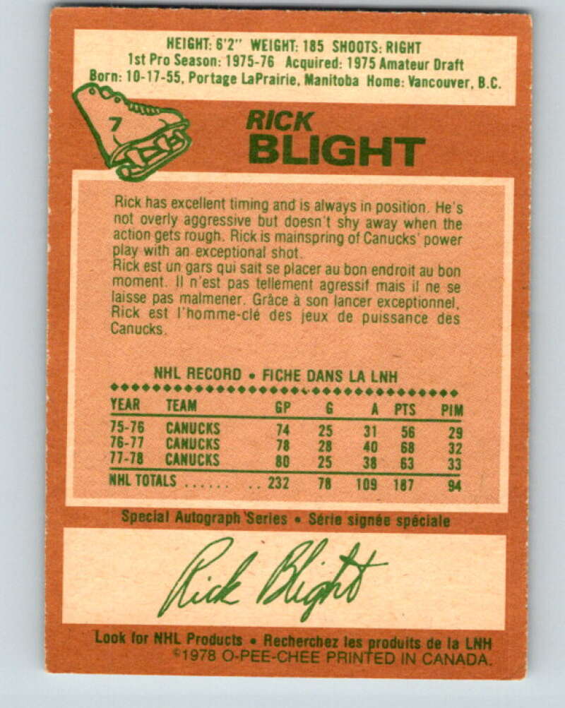 1978-79 O-Pee-Chee #7 Rick Blight Vancouver Canucks V20865