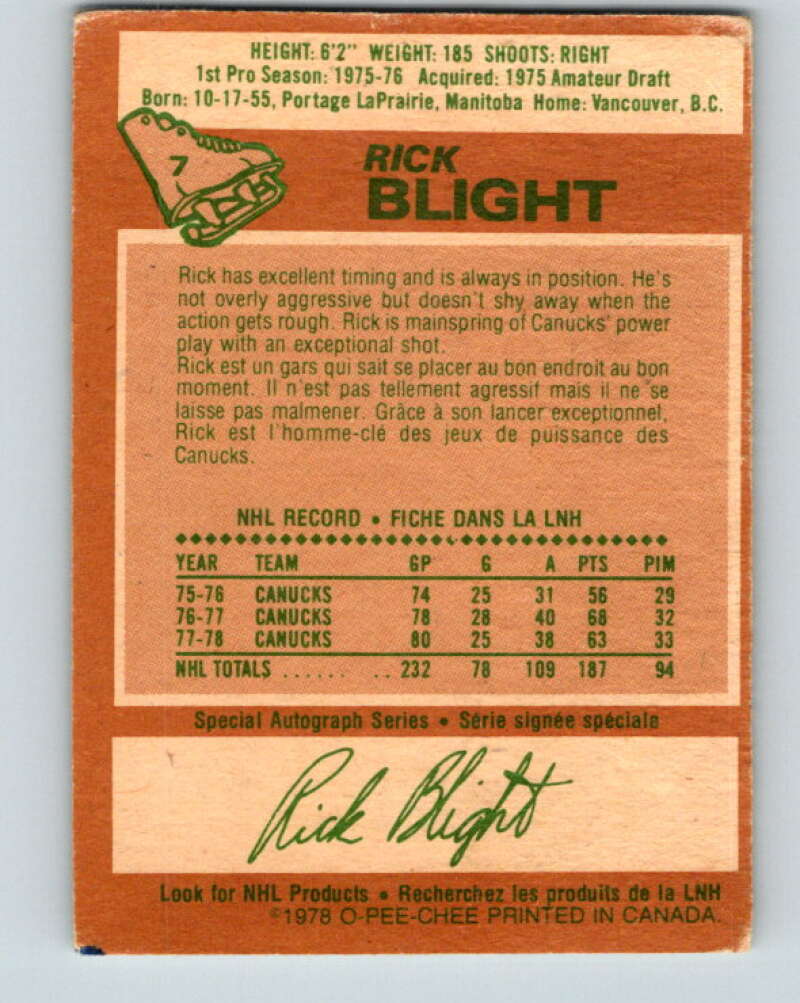 1978-79 O-Pee-Chee #7 Rick Blight Vancouver Canucks V20866