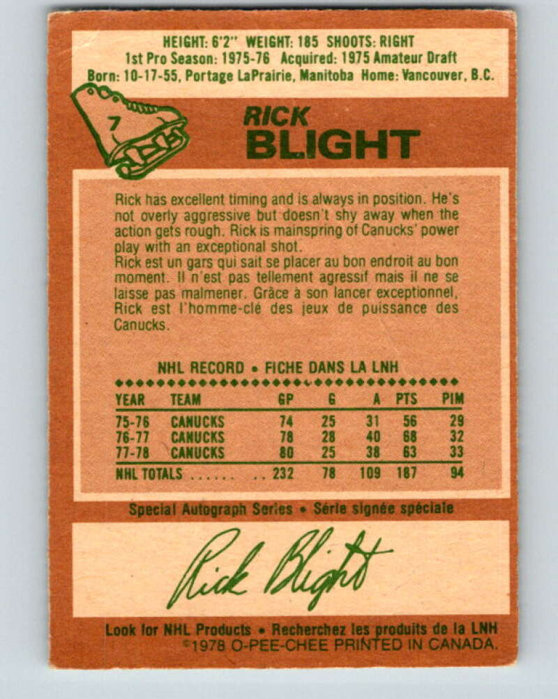 1978-79 O-Pee-Chee #7 Rick Blight Vancouver Canucks V20870