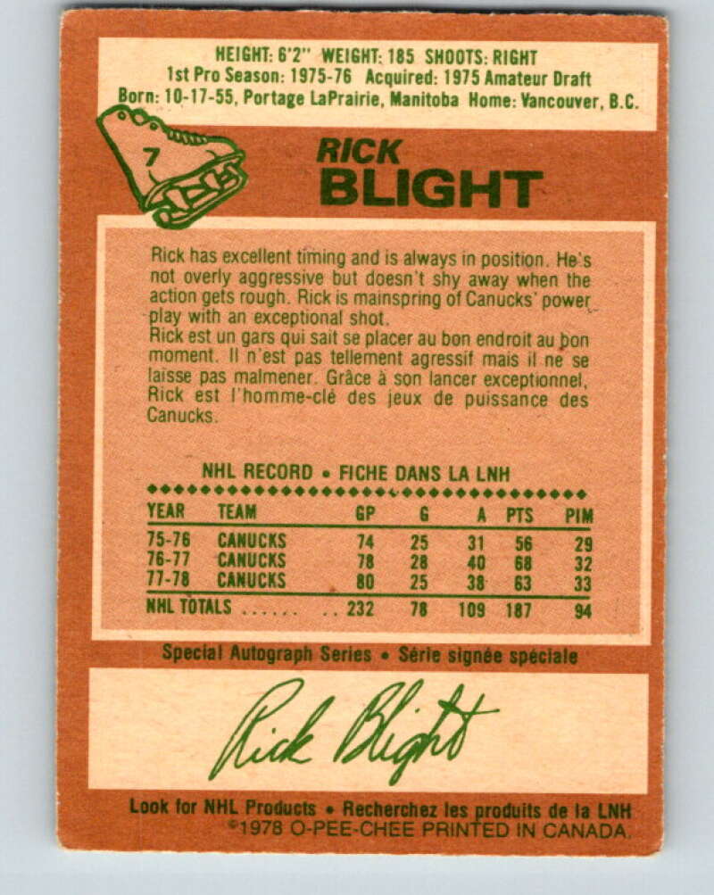 1978-79 O-Pee-Chee #7 Rick Blight Vancouver Canucks V20875