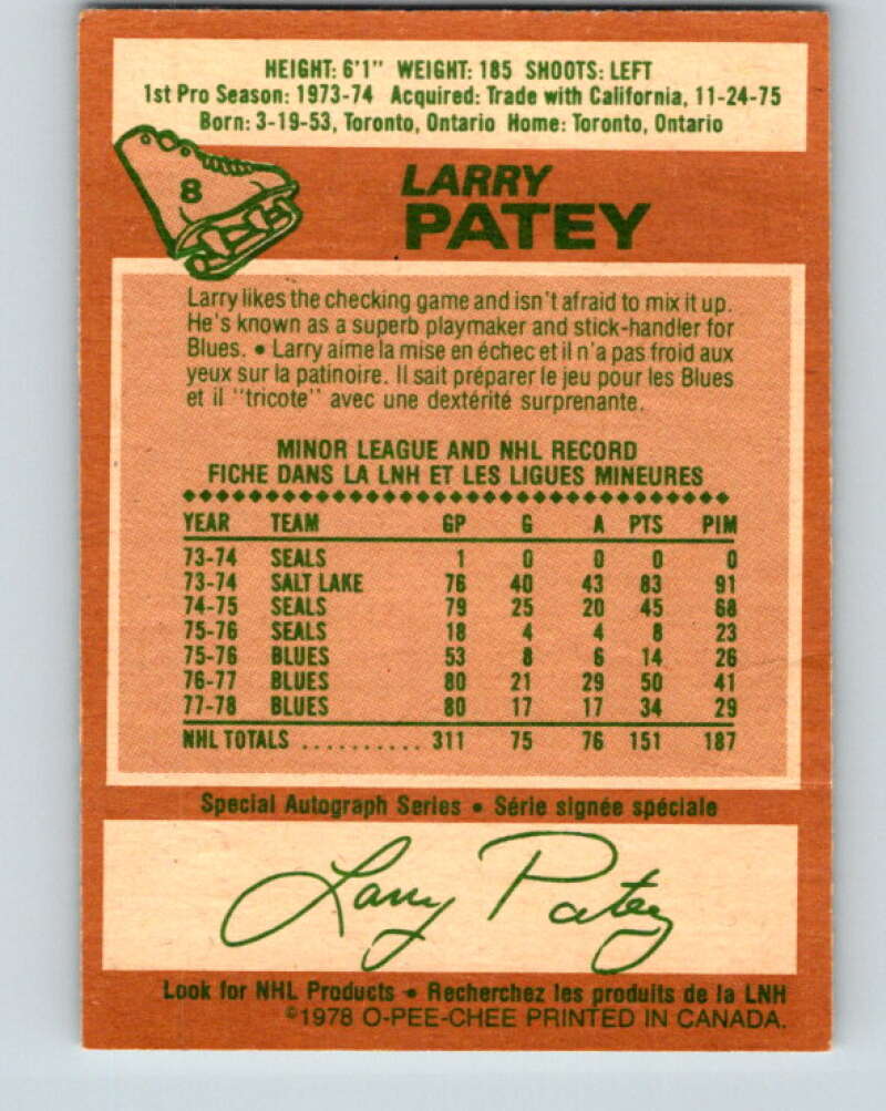 1978-79 O-Pee-Chee #8 Larry Patey St. Louis Blues V20876