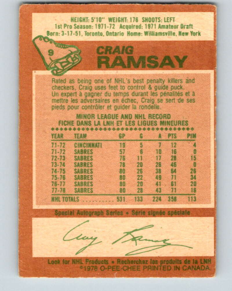 1978-79 O-Pee-Chee #9 Craig Ramsay Buffalo Sabres V20890