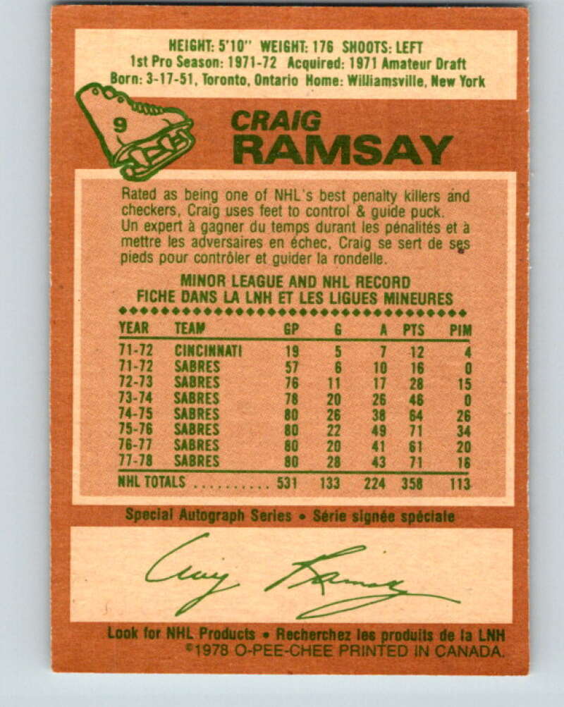 1978-79 O-Pee-Chee #9 Craig Ramsay Buffalo Sabres V20896