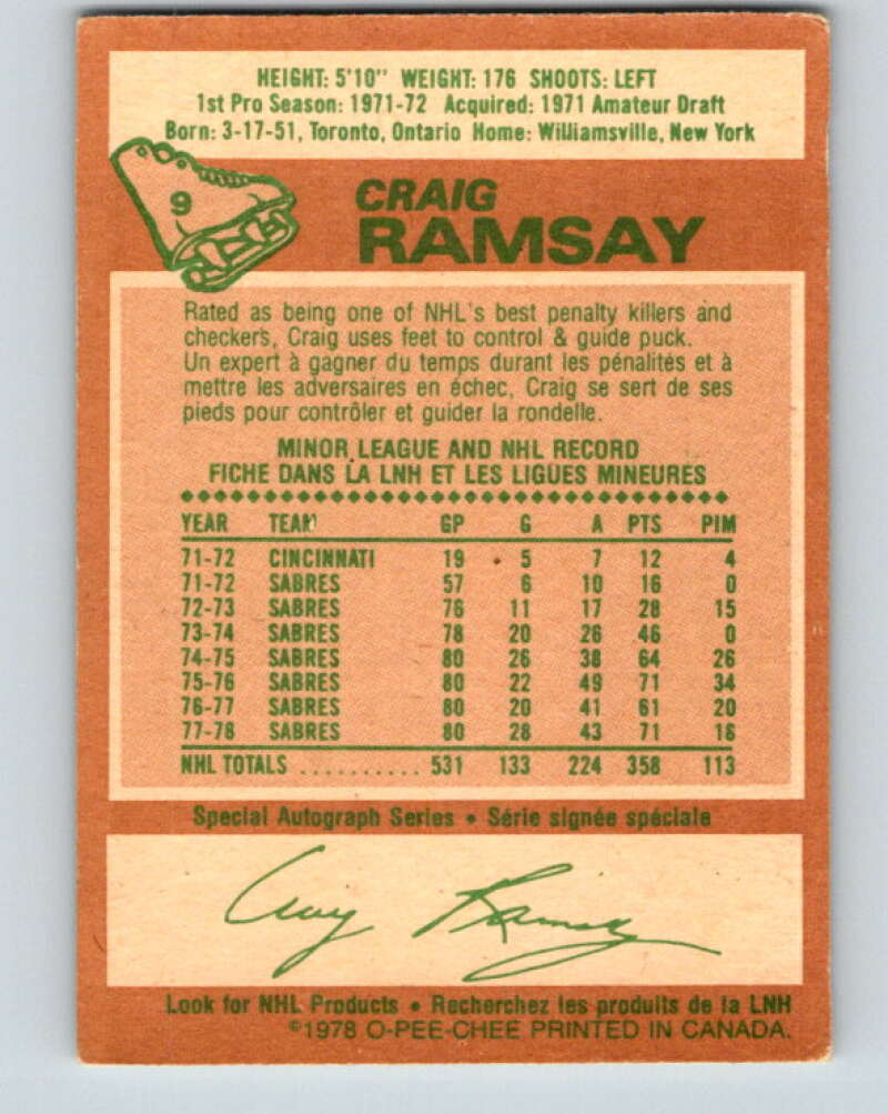 1978-79 O-Pee-Chee #9 Craig Ramsay Buffalo Sabres V20899