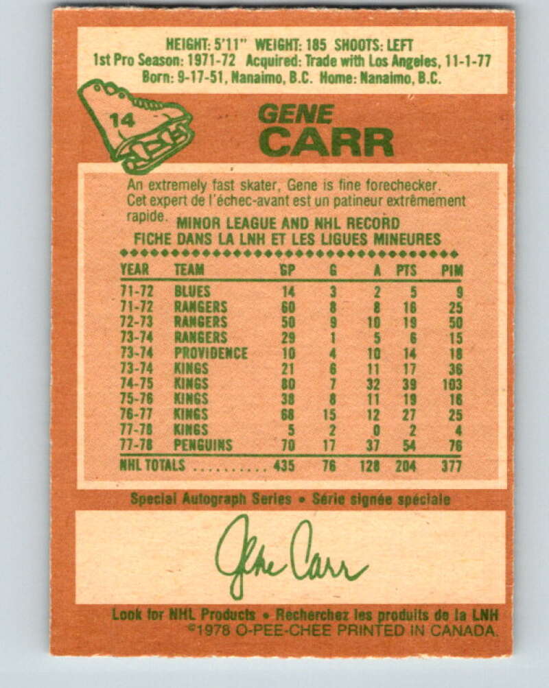 1978-79 O-Pee-Chee #14 Gene Carr Atlanta Flames V20953