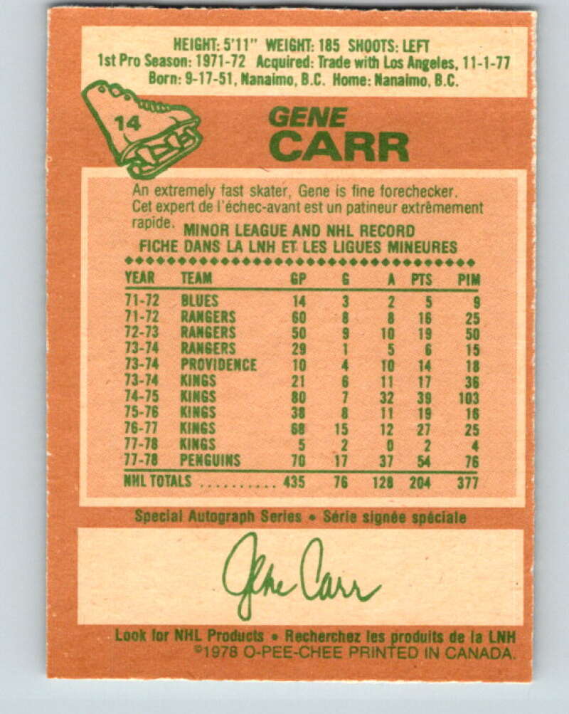 1978-79 O-Pee-Chee #14 Gene Carr Atlanta Flames V20954