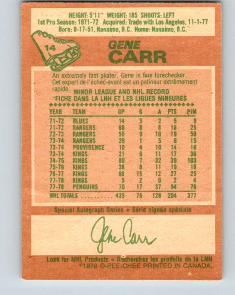 1978-79 O-Pee-Chee #14 Gene Carr Atlanta Flames V20962