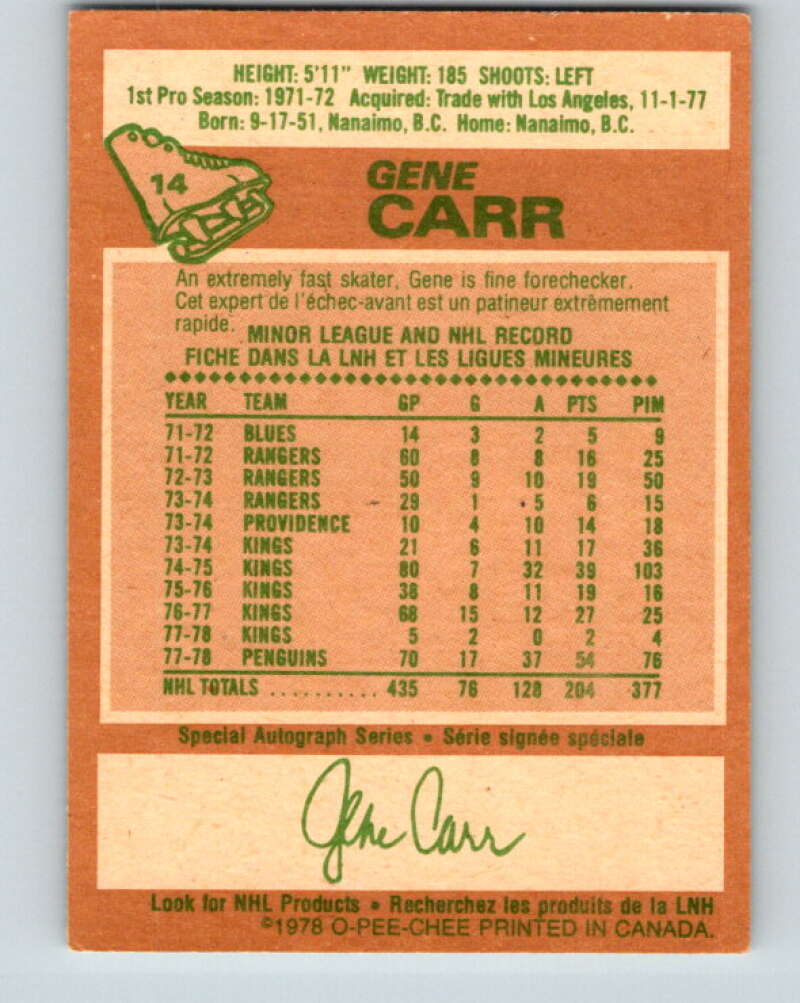 1978-79 O-Pee-Chee #14 Gene Carr Atlanta Flames V20963