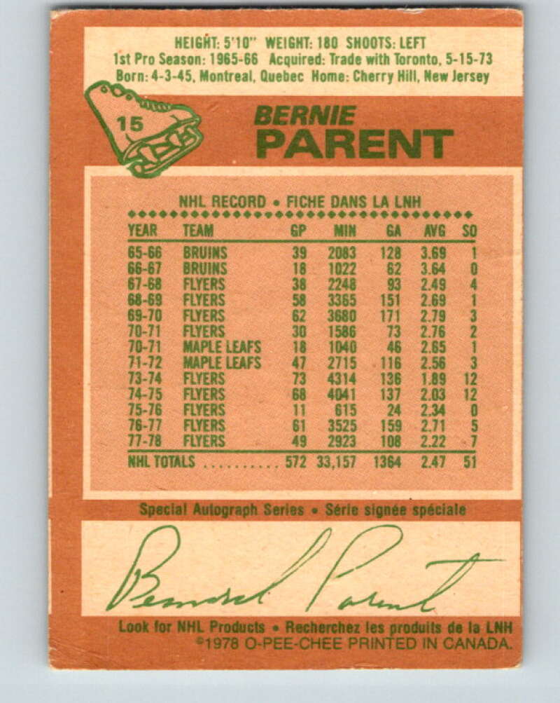 1978-79 O-Pee-Chee #15 Bernie Parent Philadelphia Flyers V20969